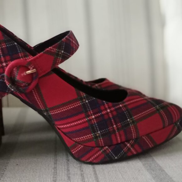 'C Comfort' Est 1946' Plaid/Tartan Platform Block Heeled Shoes Size 7M EUC - Picture 4 of 13